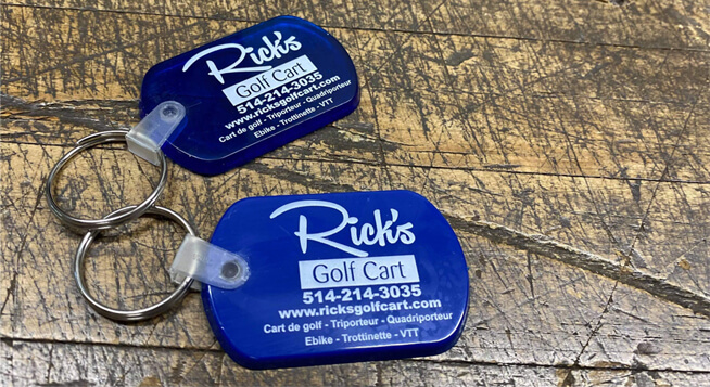 Article promotionnel, porte-clés de Rick's Golf Cart