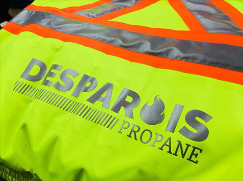 Reflective Lettering Vinyl cutting on Propane Desparois Coat