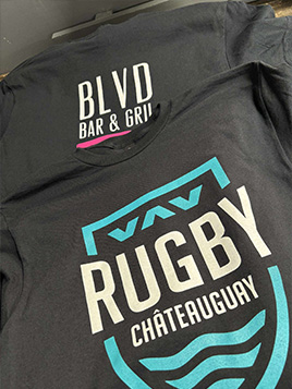 Sérigraphie sur vêtements promotionnels, t-shirt Rugby Châteauguay